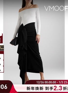 【折扣】Solace London 女露肩荷叶边垂坠绉纱礼服连衣裙