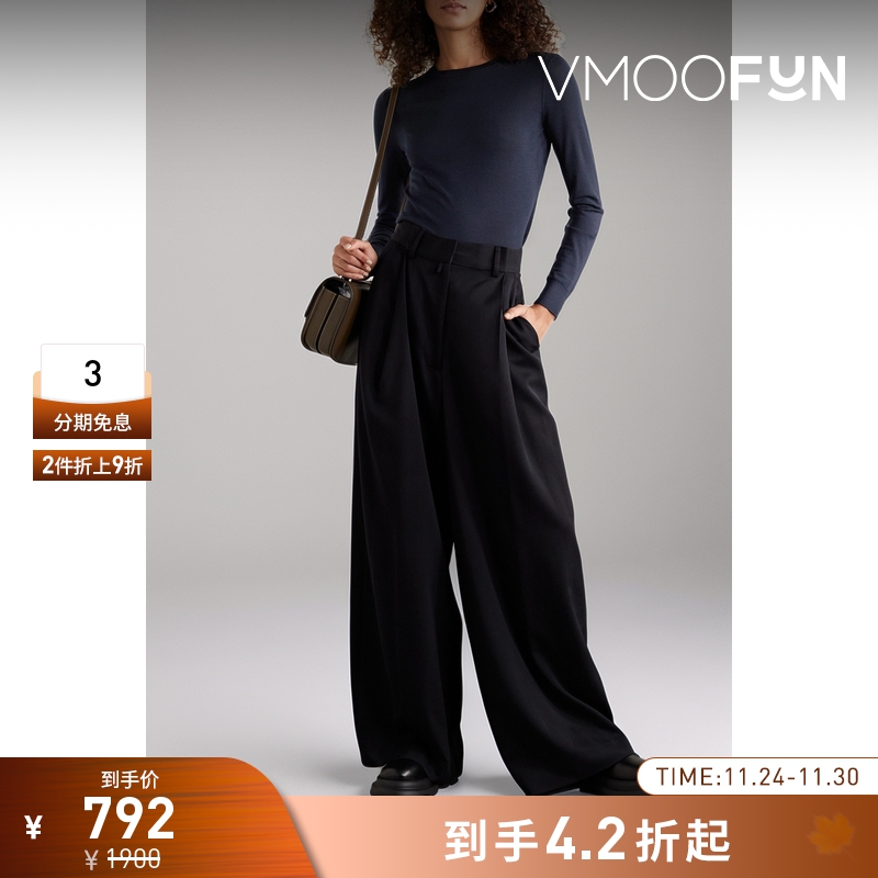 【折扣】THEORY 女久穿基础款羊毛混纺深蓝色毛衣