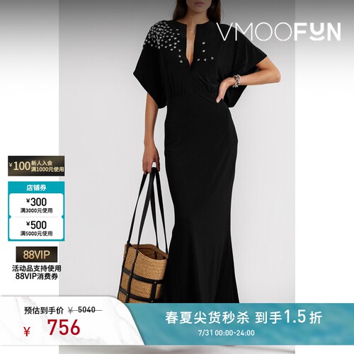 【秒杀】Norma Kamali 春夏女钉饰弹力平纹布礼服