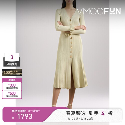 Self-Portrait 春夏女金属感罗纹针织长袖连衣裙