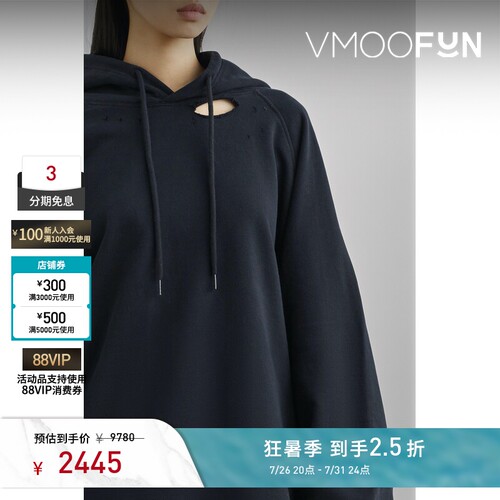 Raf Simons 秋冬女挖剪棉质连帽卫衣