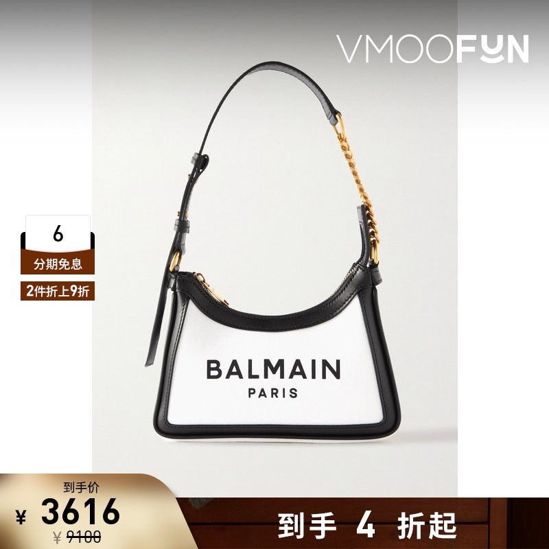 【折扣】BALMAIN女皮革边饰帆布单肩包