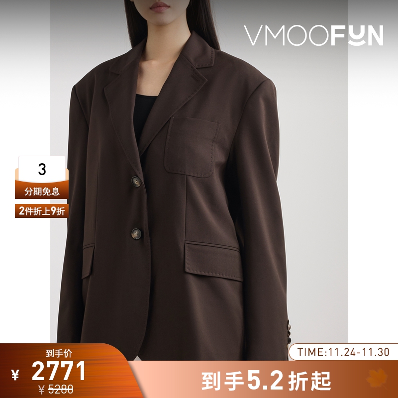 【折扣】YCH 秋冬女棉质边饰平纹布西装外套