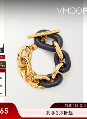 【折扣】Paco  Rabanne 女金属黑色皮革拼接手链