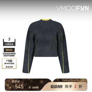 末折扣 YCH秋冬女拉绒挖剪羊毛混纺露腰设计短款 针织衫 季