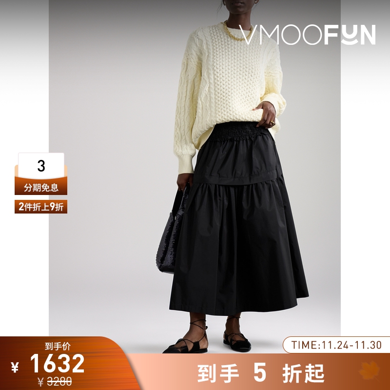 【折扣】STAUD 秋冬女红色大廓形绞花针织毛衣