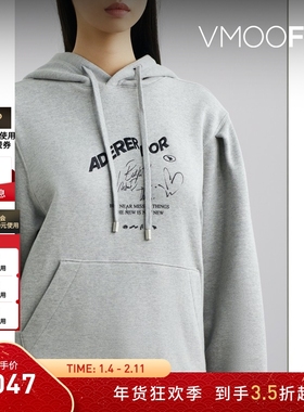 【折扣】Ader Error 秋冬女士灰色刺绣印花连帽卫衣