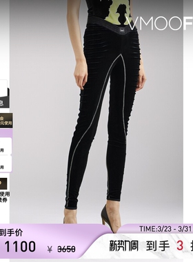 WINDOWSEN 春夏女缩褶密丝绒紧身裤休闲裤