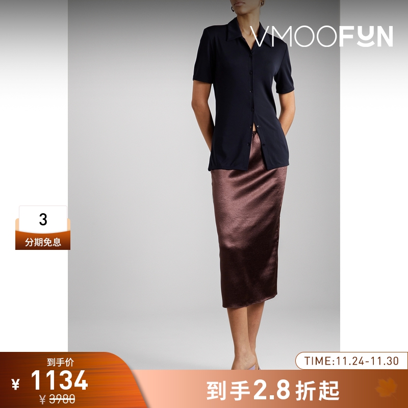 【折扣】Tibi 早春女休闲随性弹力平纹布Polo衫