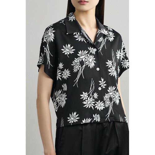 【夏季特惠】A.P.C. 夏季女APC花卉印花缎面平纹布短袖衬衫