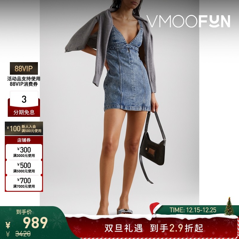 【折扣】Re Done 早春女挖剪牛仔布迷你连衣裙