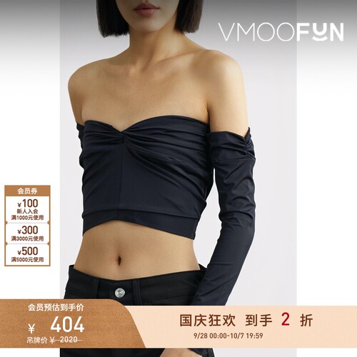 【折扣】Fleur du Mal 春夏女露肩褶饰弹力上衣