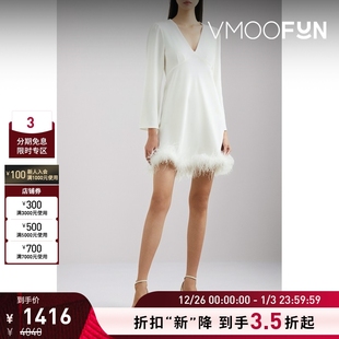 早春女羽毛边饰绉纱迷你小黑裙连衣裙小白裙 Rixo 折扣再降