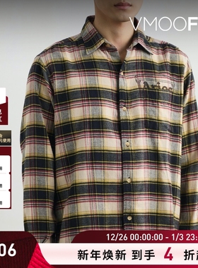 【折扣】Aries 夏季男宽松印花格纹法兰绒衬衫