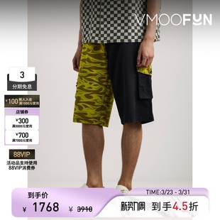 ERL春夏男士 直筒仿旧印花拼接棉质斜纹布短裤