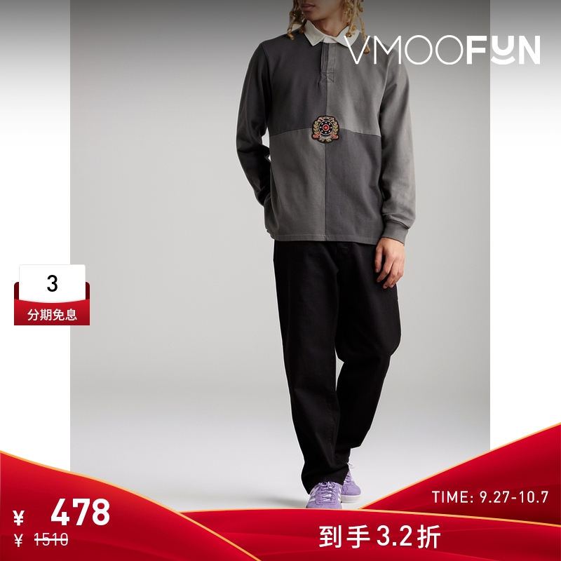 【折扣】Pop Trading Company 男双色棉质长袖Polo衫