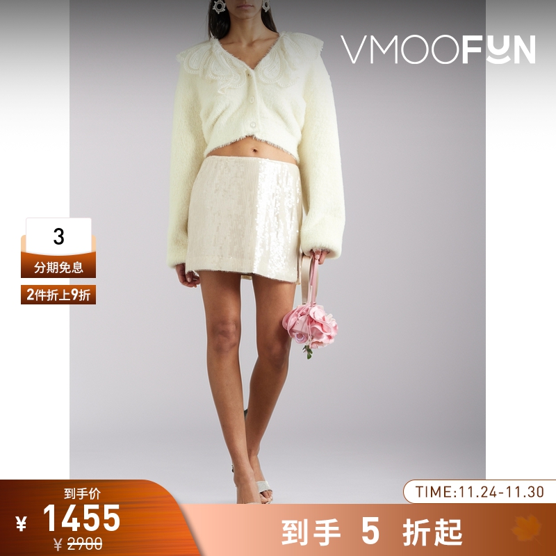 【折扣】Rotate 秋冬女蕾丝边饰针织开襟衫