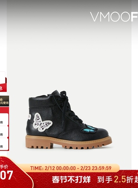 【折扣】SOPHIA WEBSTER女童黑色皮革踝靴