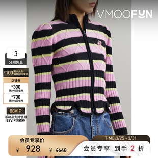 CORMIO女士秋冬金属感条纹羊毛混纺针织带拉链开襟衫 末折扣 季