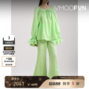 SLEEPER春夏女士系带细节亚麻睡衣套装