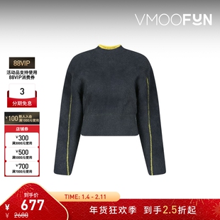 【折扣】YCH秋冬女拉绒挖剪羊毛混纺露腰设计短款针织衫