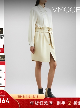 【折扣】RECTO 女配腰带拼接棉质衬衫裙连衣裙