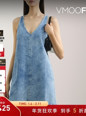 【折扣】Rag＆Bone 夏季女蓝色V领牛仔布迷你连衣裙