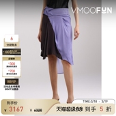 KIKO 春夏女士不对称拼色绉纱半身裙 KOSTADINOV