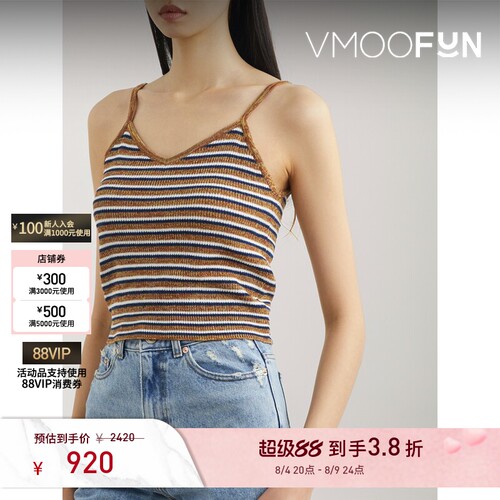 【折扣】RECTO 早春女条纹弹力针织坦克背心