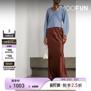 VINCE秋冬女围裹效果罗纹羊毛混纺针织毛衣 末折扣 季