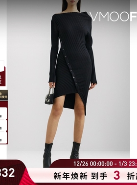 【折扣】Philosophy 女解构针织小黑裙长袖连衣裙