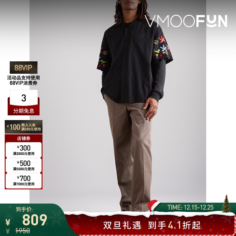 【折扣】YMC夏季男刺绣混纺平纹布短袖衬衫