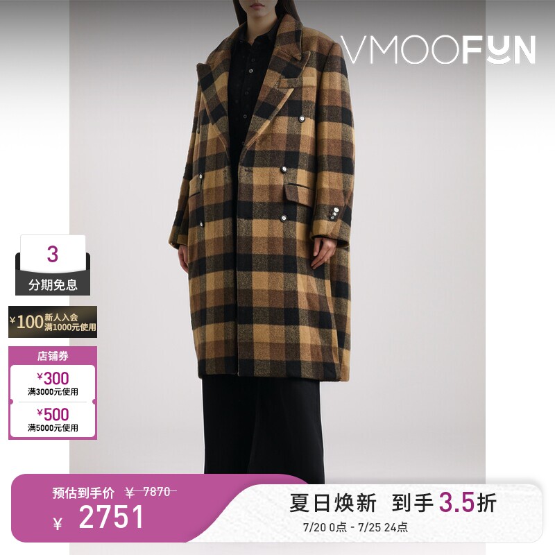 Ader Error 秋冬女双排扣格纹外套