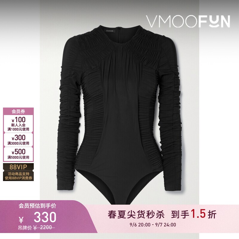 【秒杀】GOLDSIGN 春女褶饰弹力平纹布连体丁字裤式紧身衣