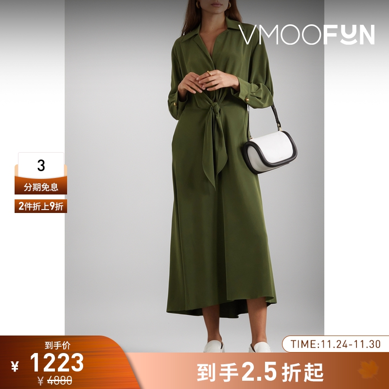 【折扣再降】VINCE 女弹力衬衫式V领连衣裙