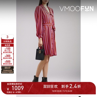 【D11折扣】DVF 春夏女优雅系带印花绉纱迷你连衣裙