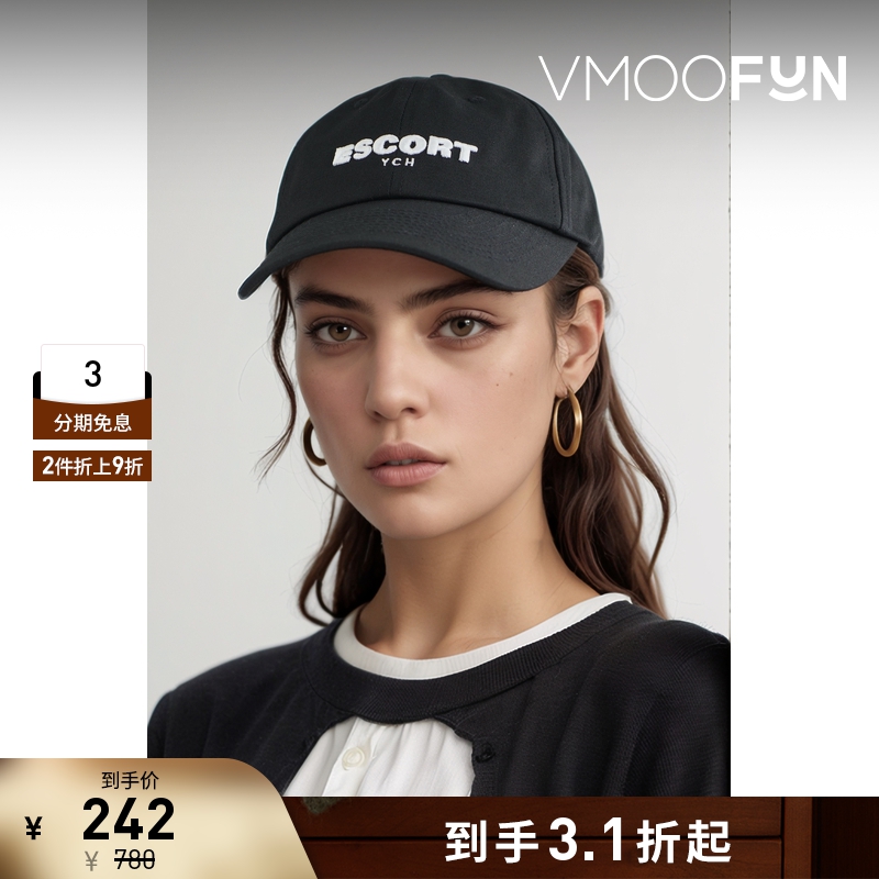 【折扣】YCH 女刺绣棉质斜纹布黑色棒球帽