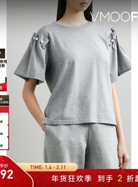 【折扣】Mother of Pearl 夏女带缀饰平纹布T恤