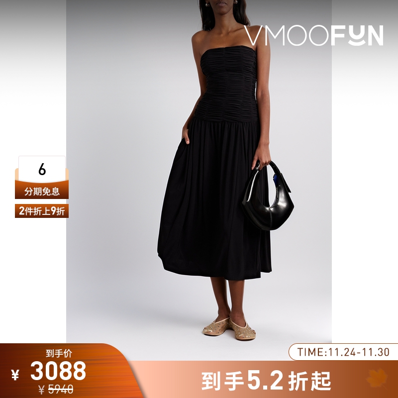 【折扣】Tibi 女收腰抹胸褶饰弹力中长连衣裙