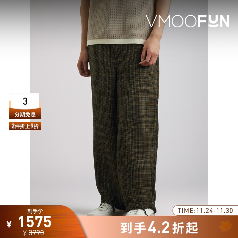 【折扣】Beams Plus 夏季男阔腿格纹亚麻长裤休闲裤