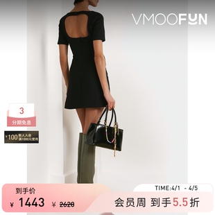 STAUD 连衣裙 春夏女黑色露背弹力双罗纹短款