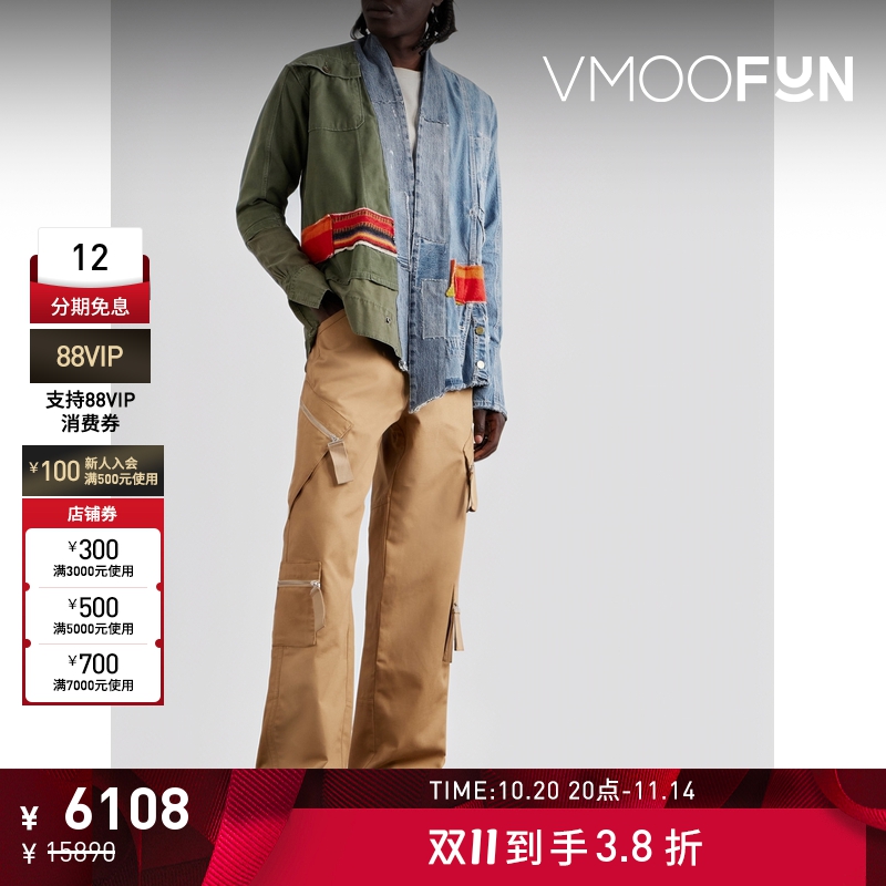 【折扣】GREG LAUREN 男披肩领仿旧牛仔绵羊毛外套