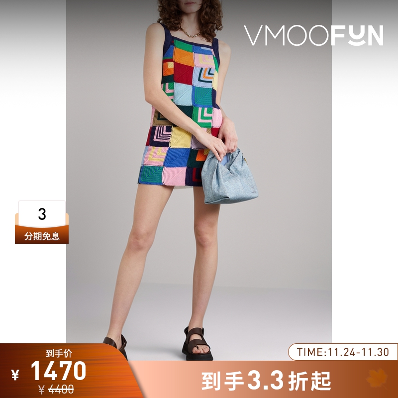 【折扣】Re Done早春女多巴胺拼缝钩编多巴胺迷你连衣裙