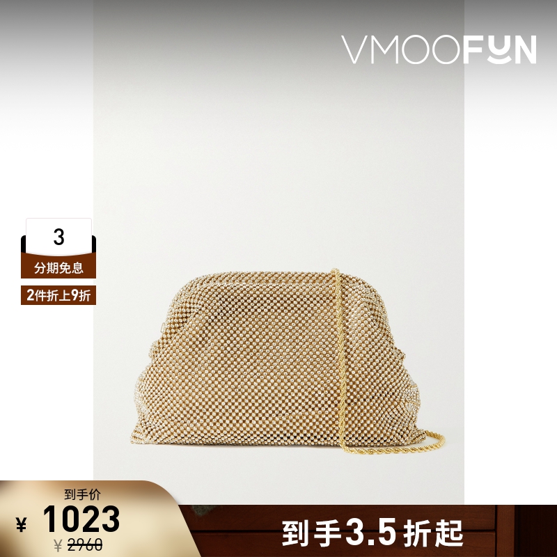 【折扣】Loeffler Randall女金色拼接链带单肩包