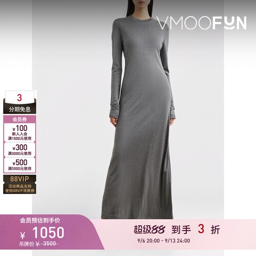 【折扣】TOTEME 春夏女简约圆领深灰色莱赛尔纤维超长连衣裙