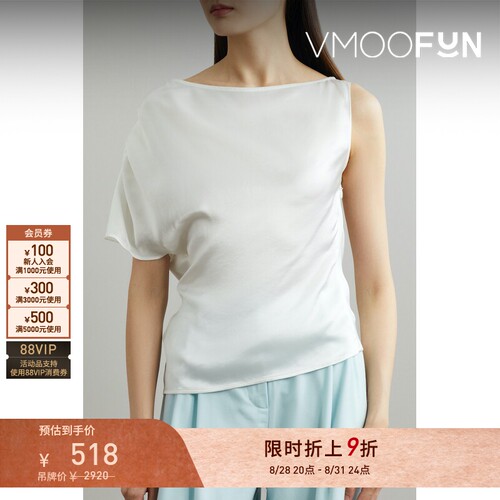 【限时折上9折】ANNA QUAN 早春女不对称设计单肩缎面上衣