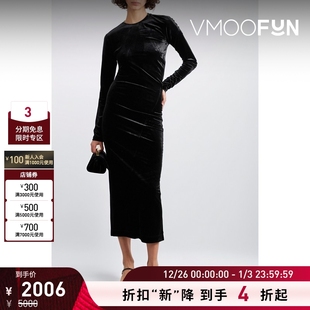 女轻熟缩褶弹力天鹅绒丝绒小黑裙长袖 TOTEME 连衣裙 折扣再降