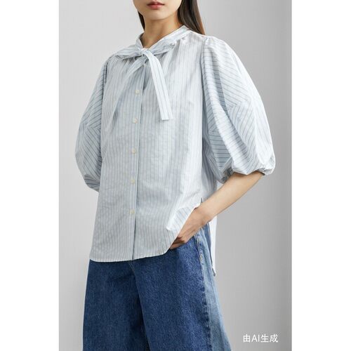 【D11抢先秒杀】Stella Mccartney 女系带细节条纹棉质女衫