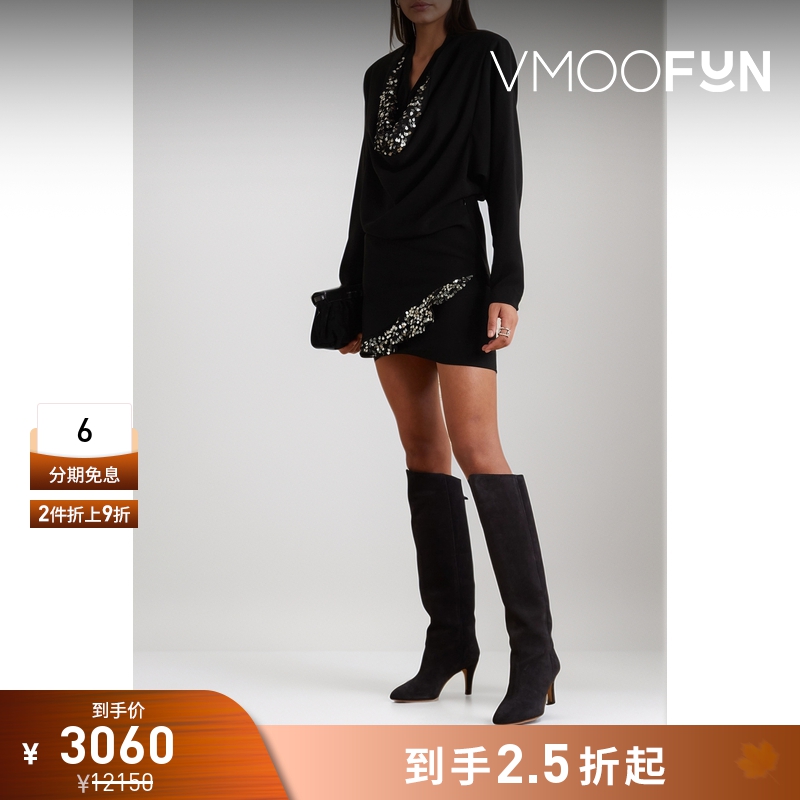 【折扣】Isabel Marant 女亮片绉纱长袖礼服连衣裙小黑裙