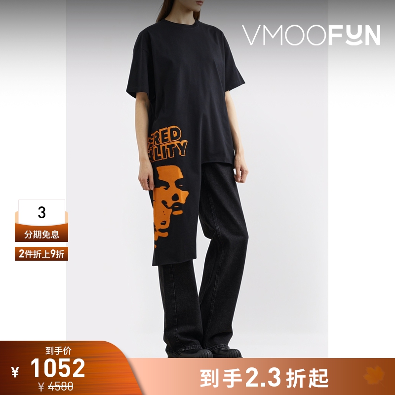 【折扣】Raf Simons 夏季女不对称印花棉质T恤